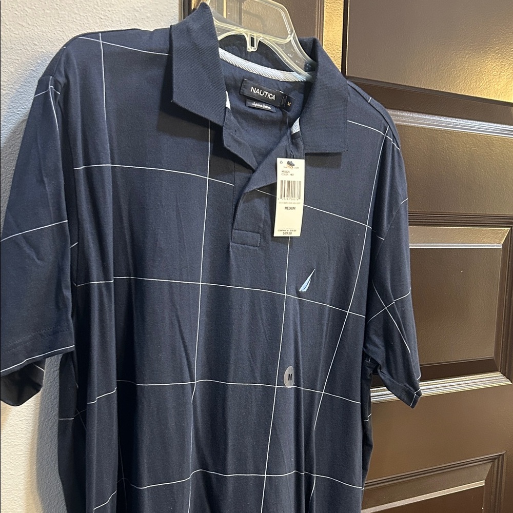 Nautica Men's Dark Blue Checkered Polo